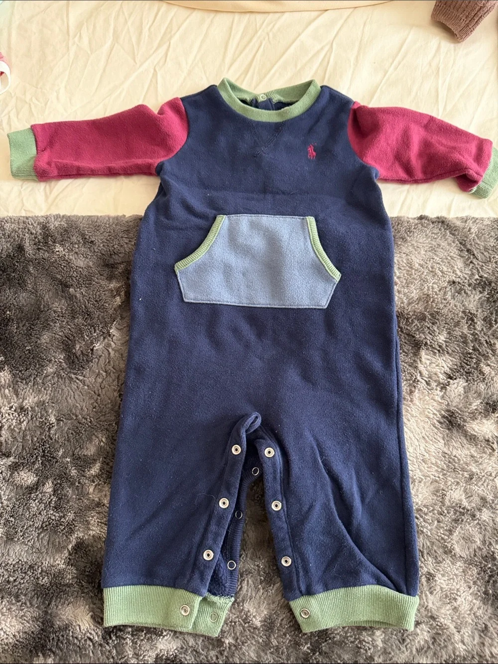 Ralph Lauren Navy, Pink & Green Fleece One-Piece